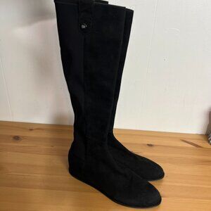 Stuart Weitzman Black Suede Knee High Boots Hidden Wedge Heel 10 Rambling Blasue